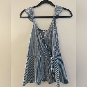 Caution to the Wind // Striped Faux Wrap-around Blouse (M - Navy/White)